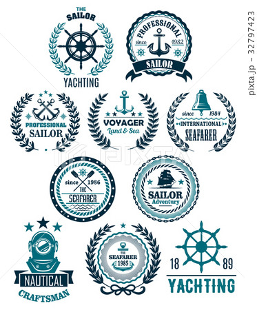 Vector nautical marine heraldic icons for yachtingのイラスト素材 [32797423 ...