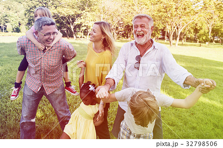 Diverse Family Walking Park Happy Together 32798506