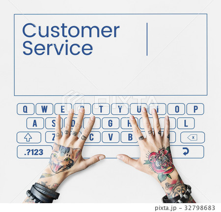 Keyboard customer service word ands hands with tattoo Keyboard customer service word ands hands with tattoo 32798683