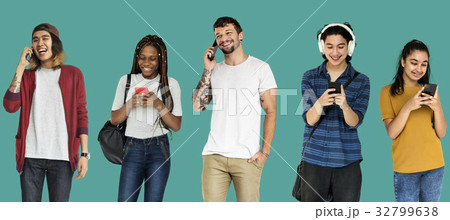 Various of diversity people standing using mobile phone on background 32799638