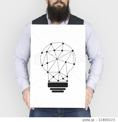 Man holding billboard network graphic overlay Man holding billboard network graphic overlay 32800223