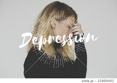 Woman with Depression Feeling Expression Emotion Word Graphic Woman with Depression Feeling Expression Emotion Word Graphic 32800402