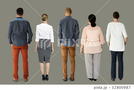Group of Diverse People Turn Back Side Set Studio Isolated 32800987