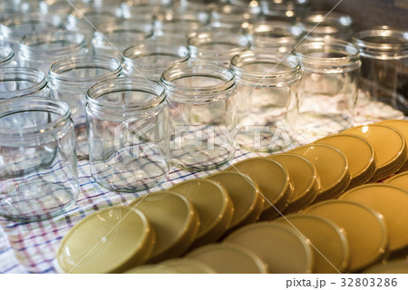 many glass jar empty glasses row for jam honey many glass jar empty glasses row for jam honey 32803286