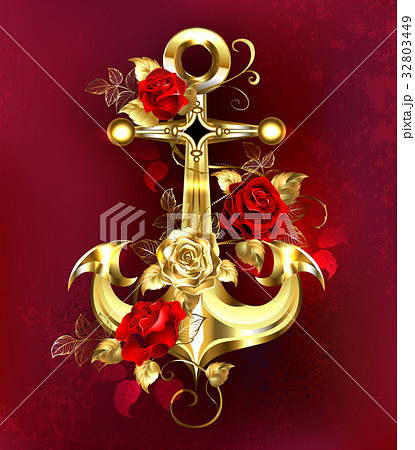 Golden anchor with roses Golden anchor with roses 32803449