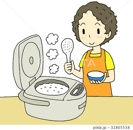 炊飯器 女性のイラスト素材 32805538 Pixta