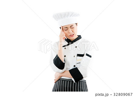 frustrated girl woman chef feel headache frustrated girl woman chef feel headache 32809067