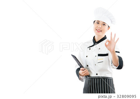 cook holding tablet pad and okay gesture cook holding tablet pad and okay gesture 32809095
