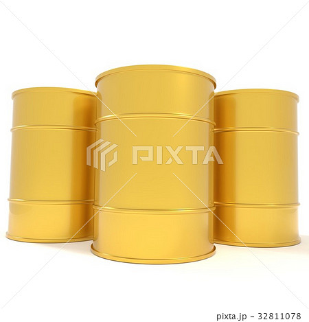 oil aluminum barrel in yellow on white in 3D oil aluminum barrel in yellow on white in 3D 32811078