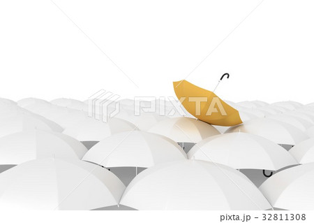 set of white umbrella with yellow in 3D rendering 32811308