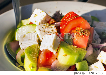 Greek Fresh vegetable salad with white feta cheese Greek Fresh vegetable salad with white feta cheese 32812957