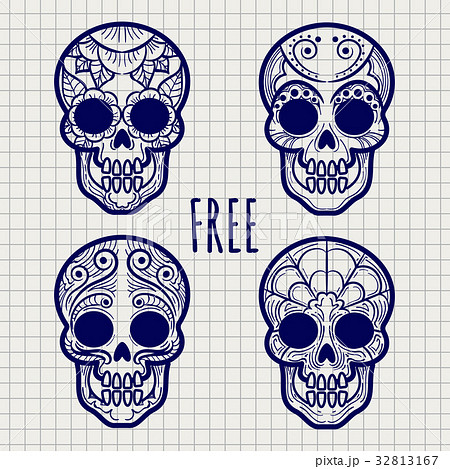 Mexican Calavera Skulls On Notebook Pageのイラスト素材