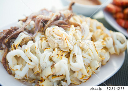 Grilled squid on a plate 32814273