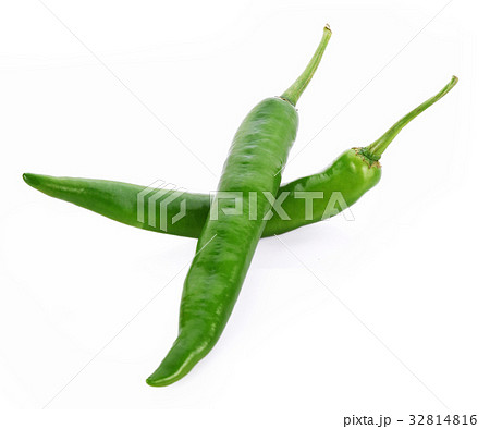 Green chilli pepper on white background 32814816