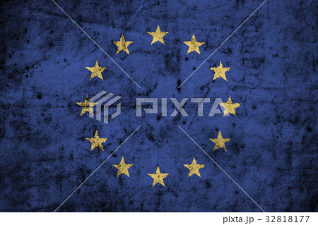 European Union ( EU ) flag with old dirty paper . 32818177