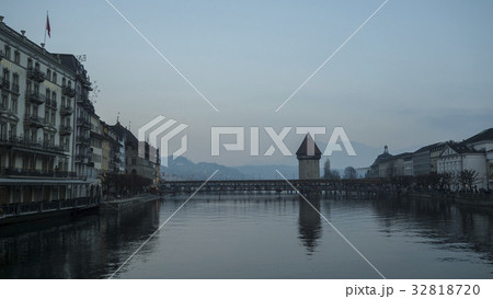 Famous ancient Chapel bridge in Lucerne Famous ancient Chapel bridge in Lucerne 32818720