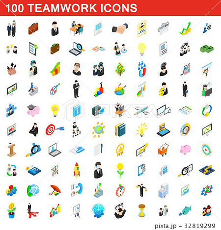 100 teamwork icons set, isometric 3d style 32819299