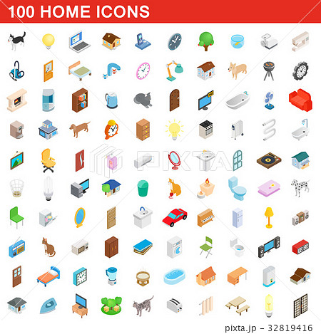 100 home icons set, isometric 3d style 32819416