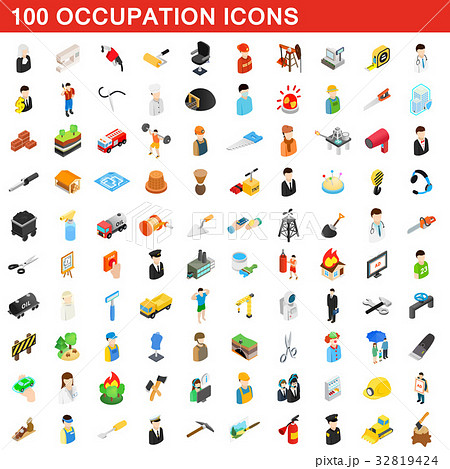 100 occupation icons set, isometric 3d style 32819424