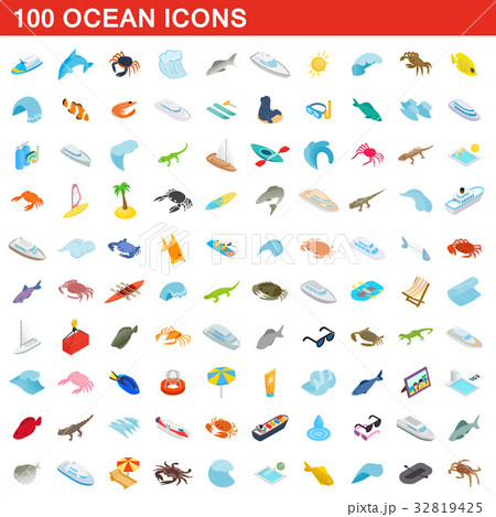 100 ocean icons set, isometric 3d style 32819425