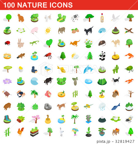 100 nature icons set, isometric 3d style 100 nature icons set, isometric 3d style 32819427