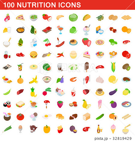 100 nutrition icons set, isometric 3d style 32819429