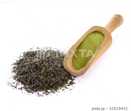 dry tea or green tea powder on white background 32819432