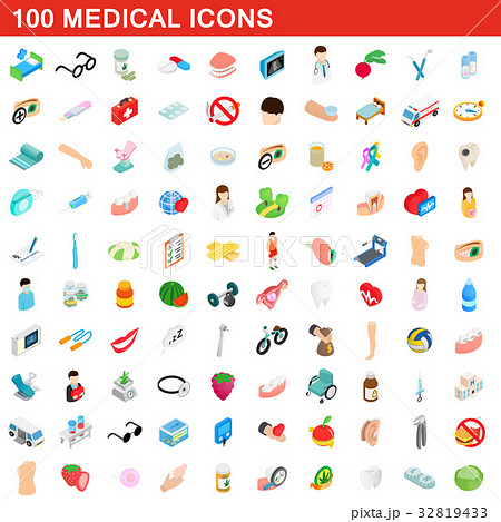 100 medical icons set, isometric 3d style 32819433