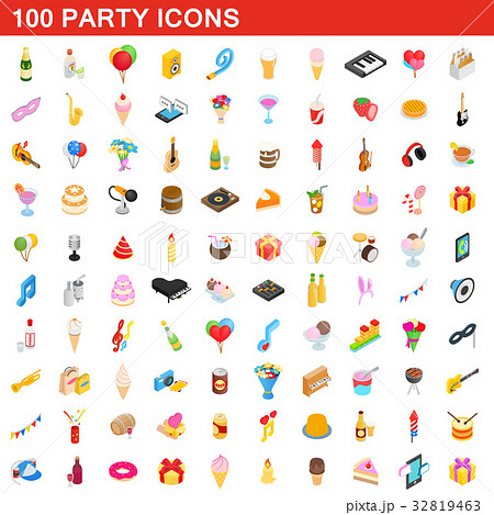100 party icons set, isometric 3d style 100 party icons set, isometric 3d style 32819463