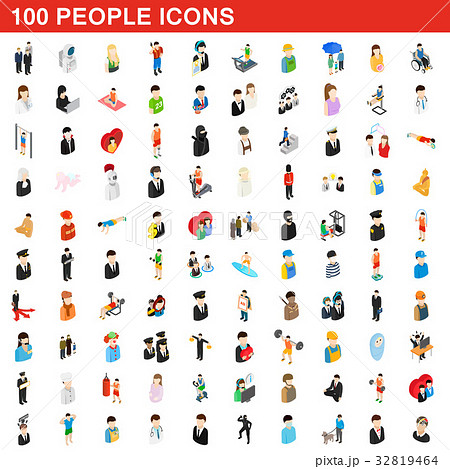 100 people icons set, isometric 3d style 32819464