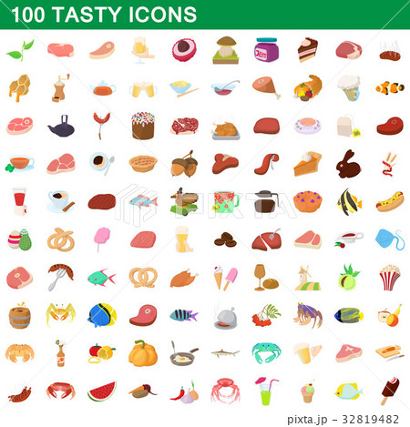 100 tasty icons set, cartoon style 100 tasty icons set, cartoon style 32819482