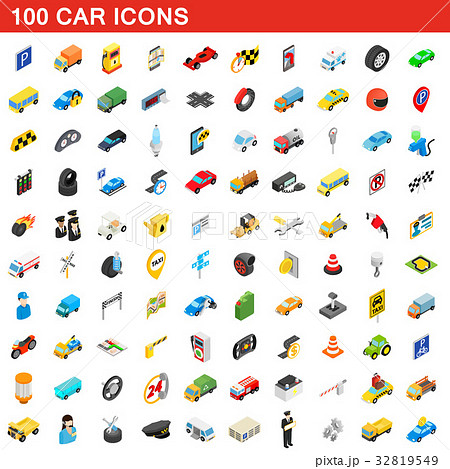 100 car icons set, isometric 3d style 32819549