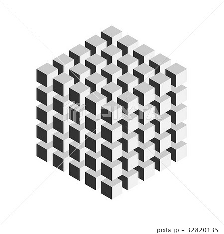 Grey geometric cube of 125 smaller isometric cubes Grey geometric cube of 125 smaller isometric cubes 32820135