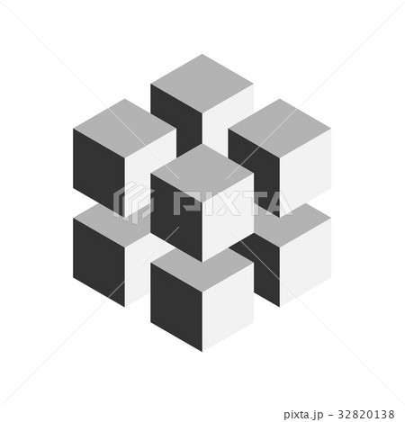 Grey geometric cube of 8 smaller isometric cubes 32820138