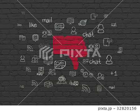 Social network concept: Thumb Down on wall 32820156