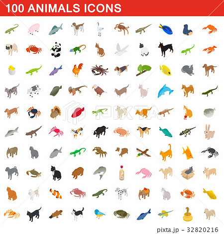 100 animals icons set, isometric 3d style 32820216