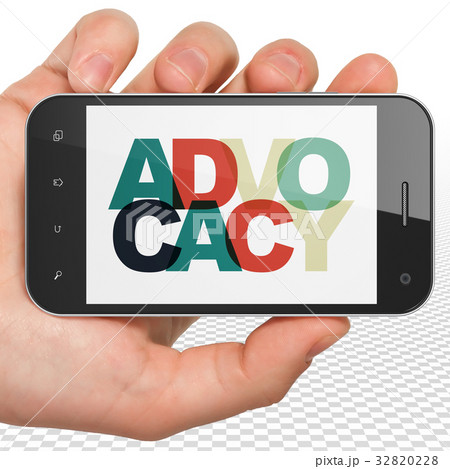Law concept: Hand Holding Smartphone with Advocacy 32820228