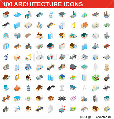 100 architecture icons set, isometric 3d style 32820236