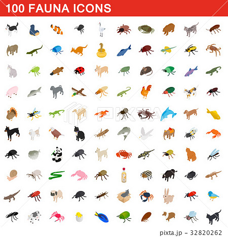 100 fauna icons set, isometric 3d style 100 fauna icons set, isometric 3d style 32820262