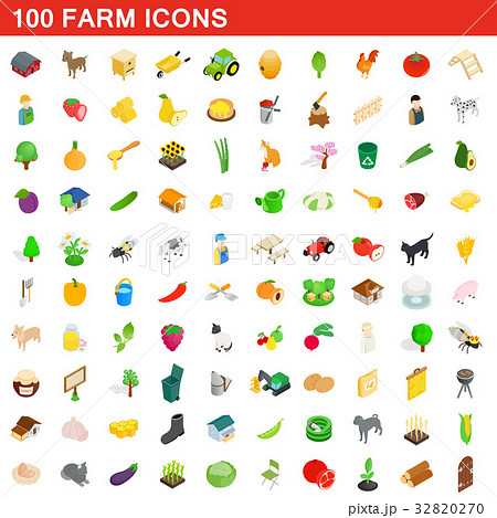 100 farm icons set, isometric 3d style 32820270