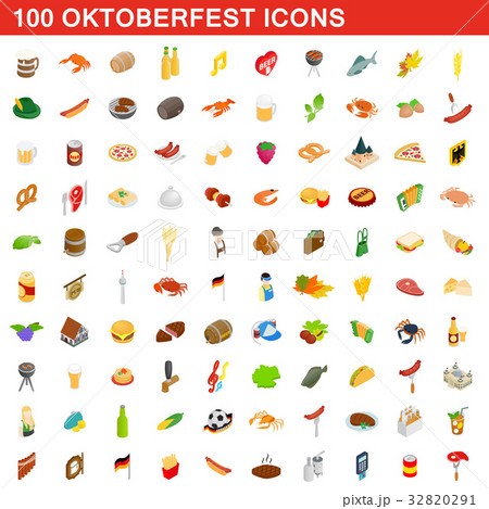 100 Oktoberfest icons set, isometric 3d style 32820291