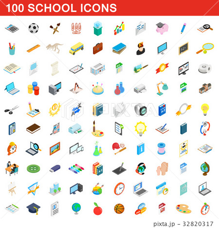 100 school icons set, isometric 3d style 32820317