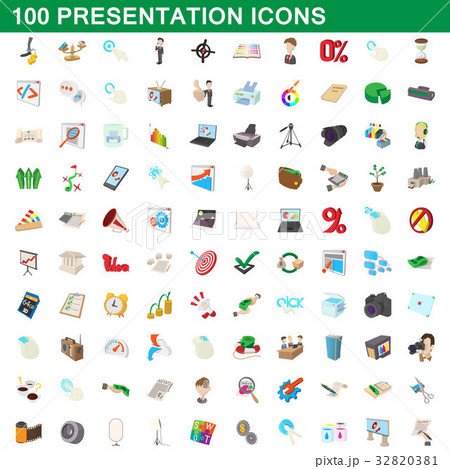 100 presentation icons set, cartoon style 32820381