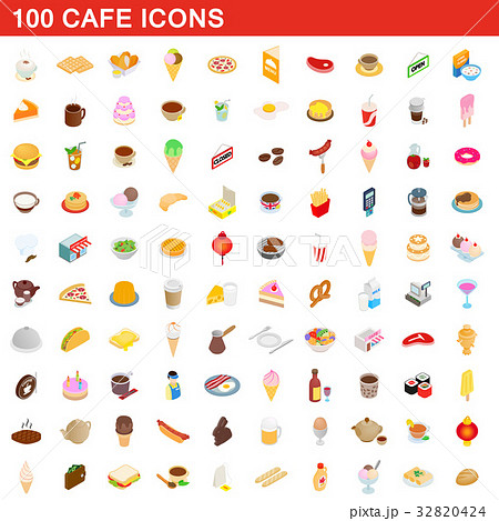 100 cafe icons set, isometric 3d style 32820424