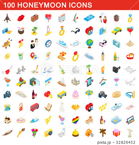 100 honeymoon icons set, isometric 3d style 32820452
