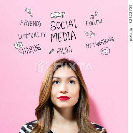 Social Media text with young woman Social Media text with young woman 32822759