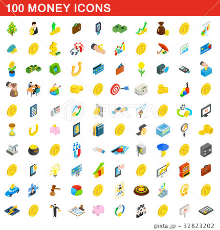 100 money icons set, isometric 3d style 32823202