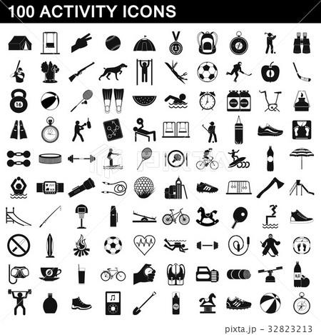 100 activity icons set, simple style 32823213