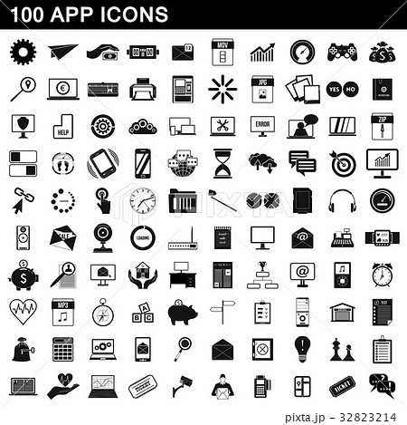 100 app icons set, simple style 32823214