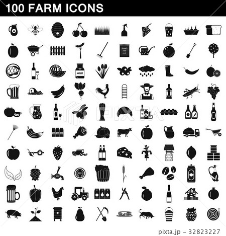 100 farm icons set, simple style 32823227